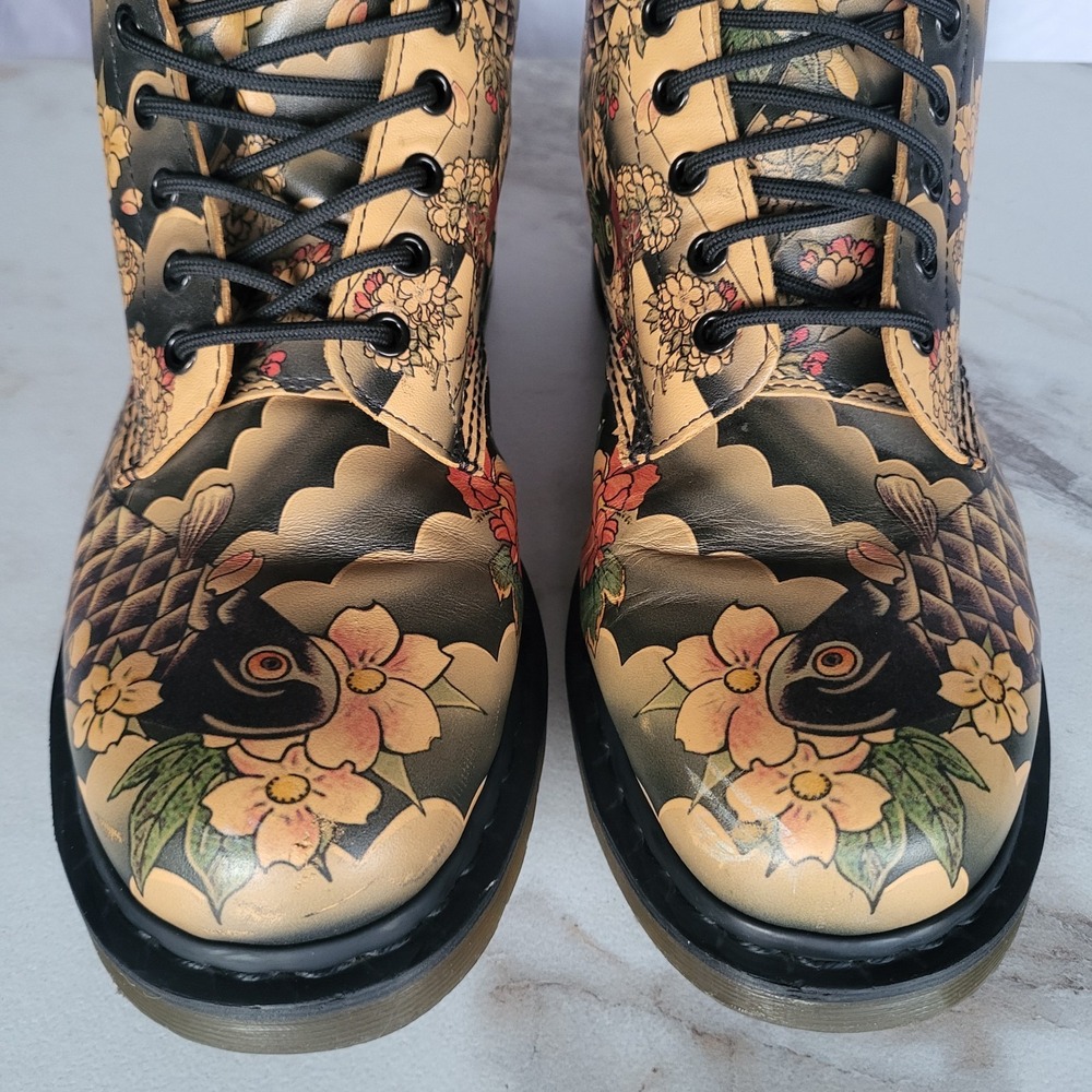 Dr. Martens 1460 x Evisu Japanese Koi Fish Tatoo Sleve Boots Size 12 M - Picture 4 of 16